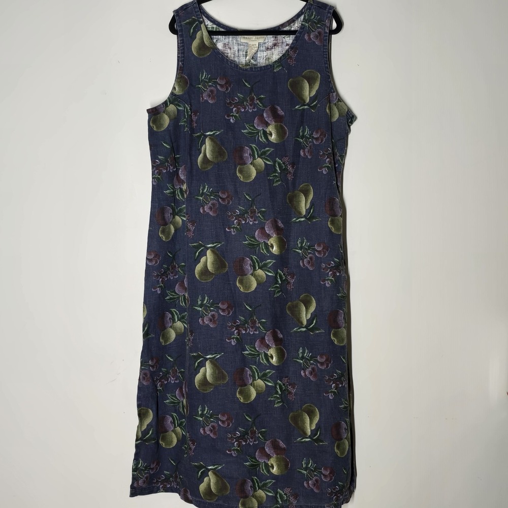 Sweet Jessie 100%  Linen Orchard‎ Fruit Print Tank Dress 2X Cottagecore Artsy